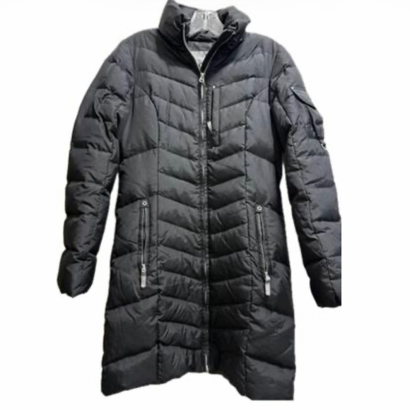 Eddie Bauer Down Parka Coat Womens Medium Black Long Puffer Quilted Full Zip - Picture 1 of 6
